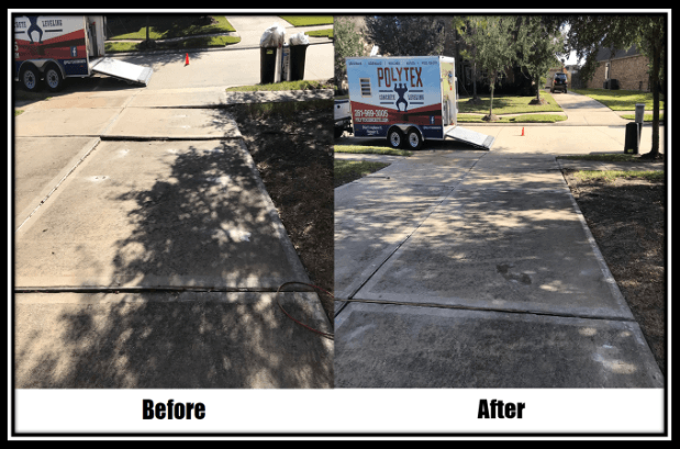 Lifting a settled concrete driveway filling hidden voids beneath concrete driveway with PolyTex Concrete