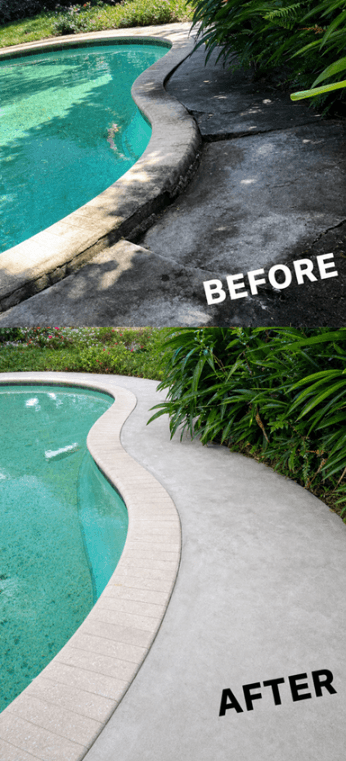 Pool Deck before and after fixing settlement issues