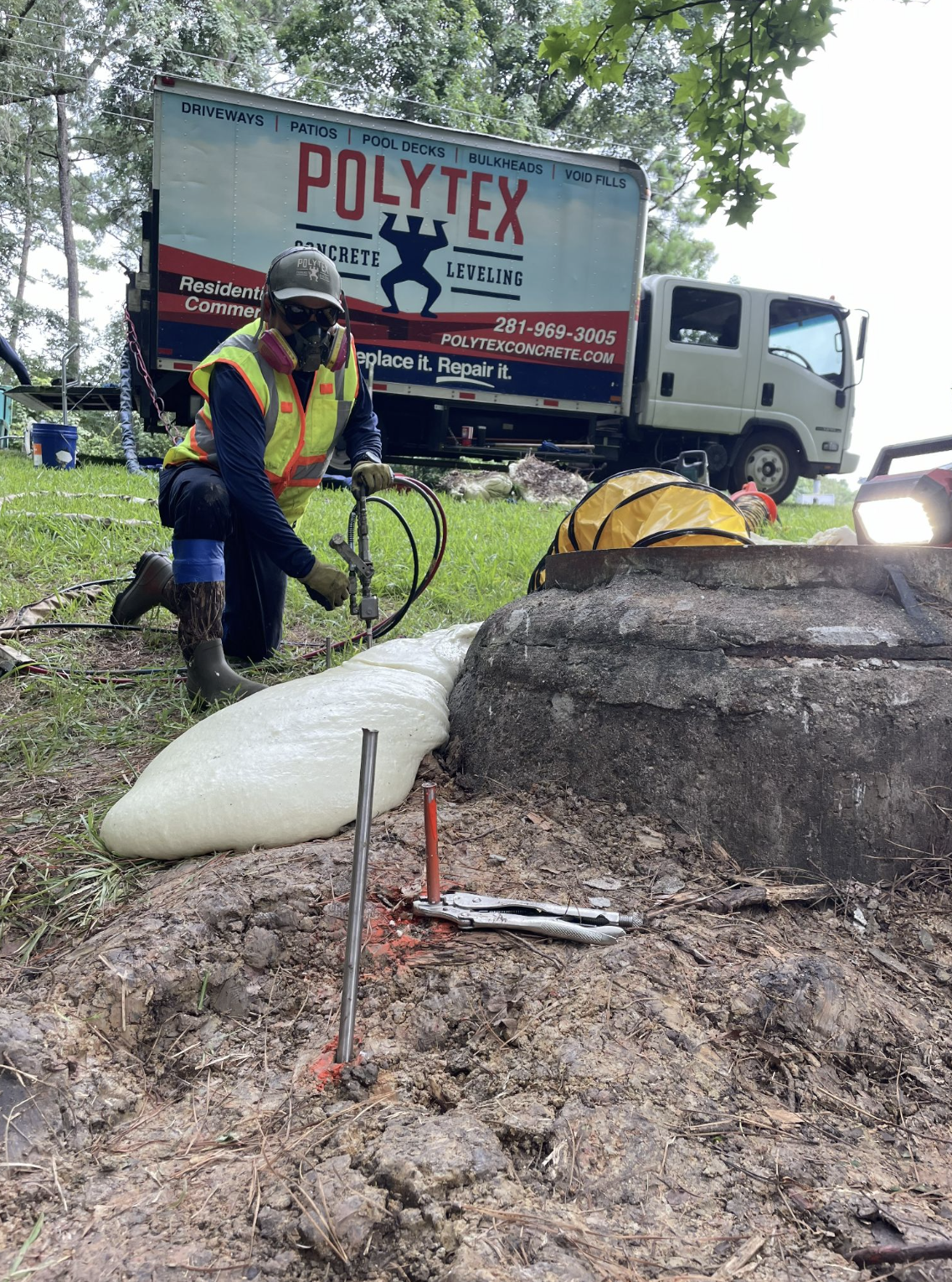 Screenshot 2026-07-18 210757 Polyurethane foam being applied around a manhole by PolyTex Concrete
